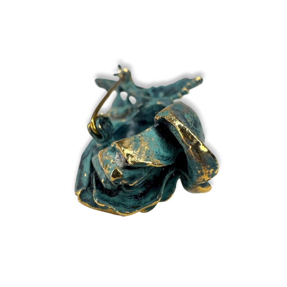 Exquisite Vintage Gold Tone Teal Enamel Rose Flower Brooch Vintage 1960s 70s - Picture 5 of 9